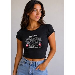 Ghostbusters Paranormal Research Society Graphic T-Shirt Black XL 80s Womens Tee